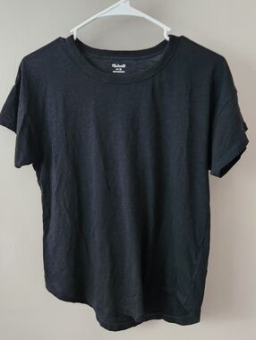 Madewell Cropped Cotton Black Short Sleeve Crewneck Tee Basic Essential Soft Med